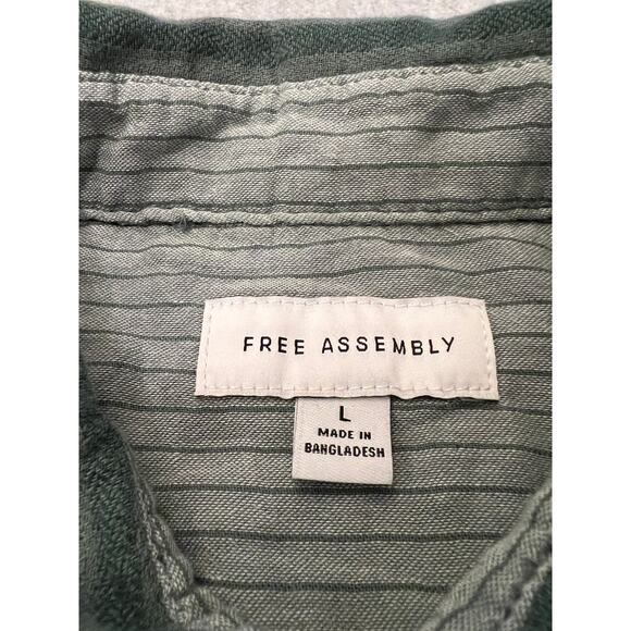 Free Assembly Button Up Shirt Mens L Long Sleeve Striped Organic Cotton Green - Picture 7 of 16